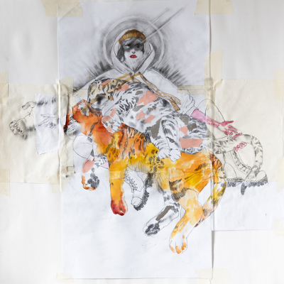 Pieta 335x39cm pencil watercolour 2019